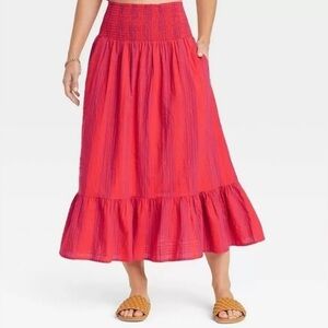 Target Universal Thread Red Purple Striped Smocked Maxi Skirt